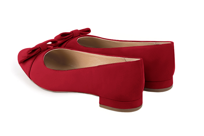 Cardinal red women's ballet pumps, with low heels. Round toe. Flat block heels. Rear view - Florence KOOIJMAN